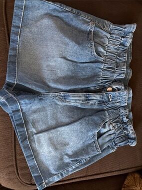 Casual Elastic Waist Denim Shorts - Blue